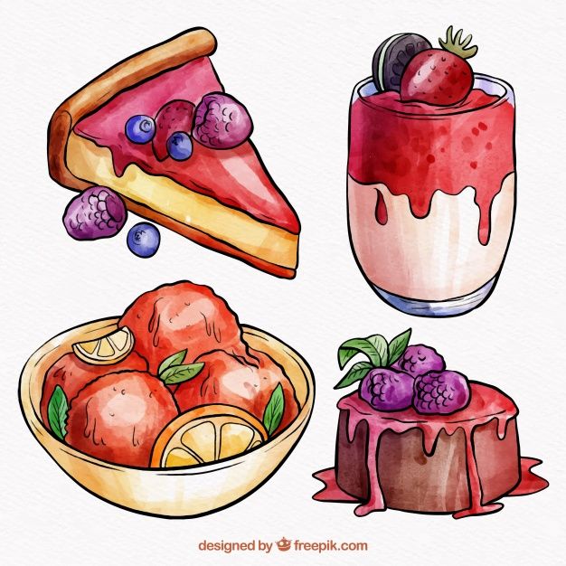 three different desserts are shown in this drawing