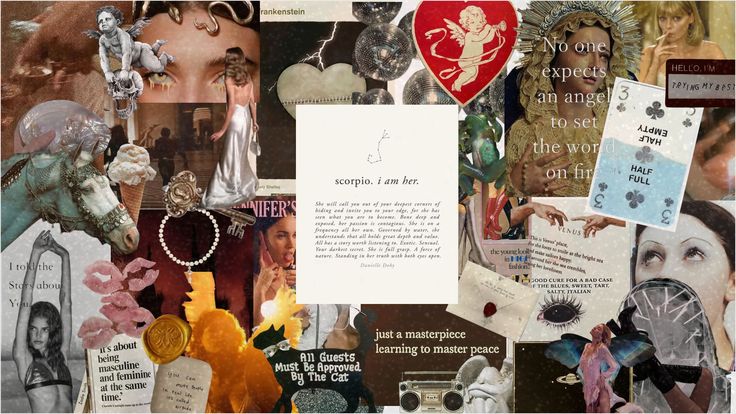 an altered collage with many different pictures and words on it's side, including images of women