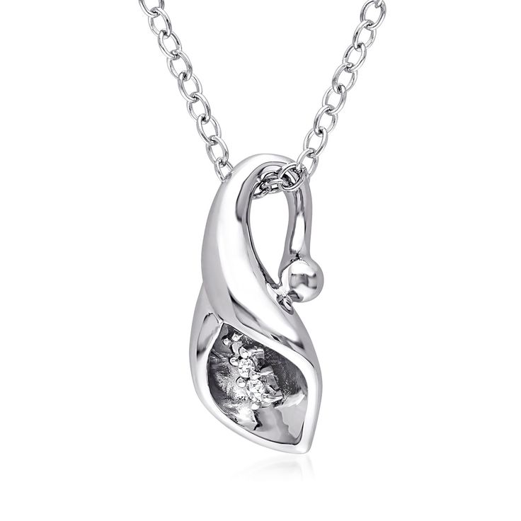 Ross-Simons - Diamond-Accented Calla Lily Pendant Necklace in Silver. 18". An ever-so-elegant calla lily blooms from this pretty pendant necklace, featuring a shiny stem that swiftly curls around the cable chain and glittery diamond accents for added radiance. Crafted of sterling silver with a brightly polished finish. Springring clasp, diamond-accented calla lily pendant necklace. Diamond birthstones are the perfect gift for April birthdays. Pendant Necklace Diamond, Calla Lily Flower, Lily Bloom, Diamond Birthstone, Diamond Jewelry Necklace, Pretty Pendant, Necklace Diamond, Buying Diamonds, Lily Flower