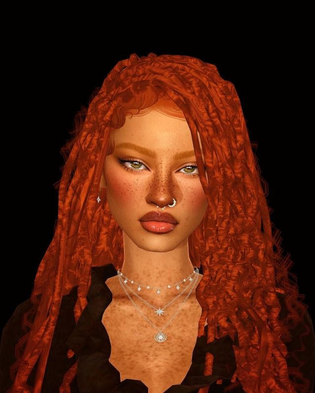 a woman with long red hair wearing a necklace