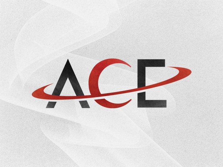 the logo for ace is shown in red and black on a white background with swirls