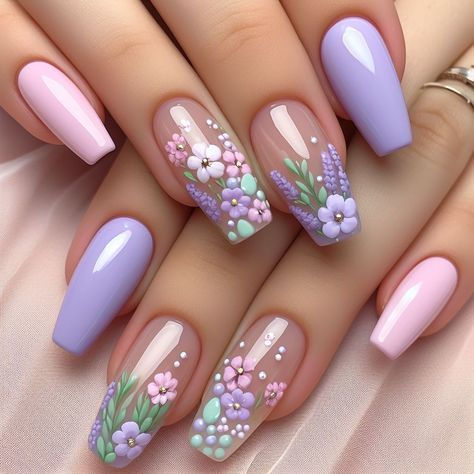 Pink Nail Art Designs, Cute Spring Nails, Purple Nail, Pink Nail Art, Pretty Nail Art Designs, Spring Nail Art, Flower Nail Art, Pastel Nails, Nail Designs Spring