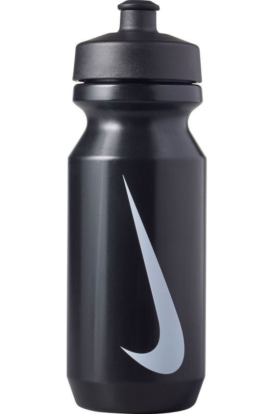 the nike water bottle is black and white