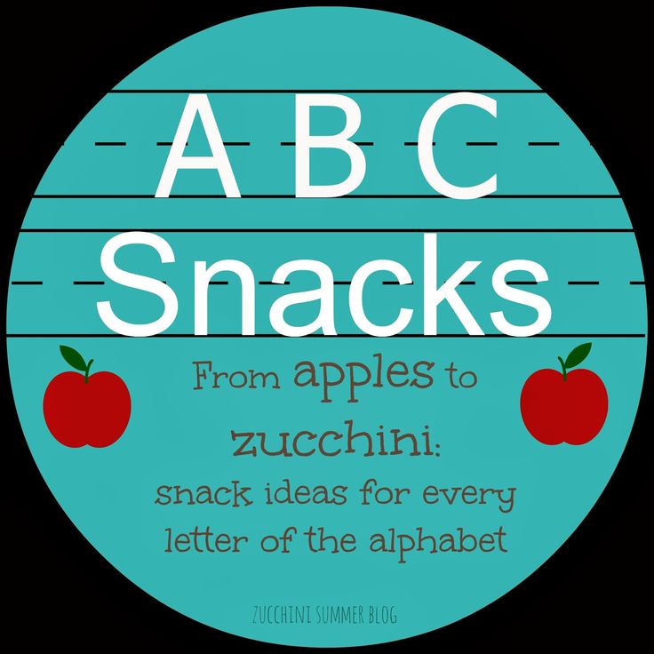 the abcc snacks logo with an apple on it and text that reads, from apples to zucchini snack ideas for every letter of the alphabet