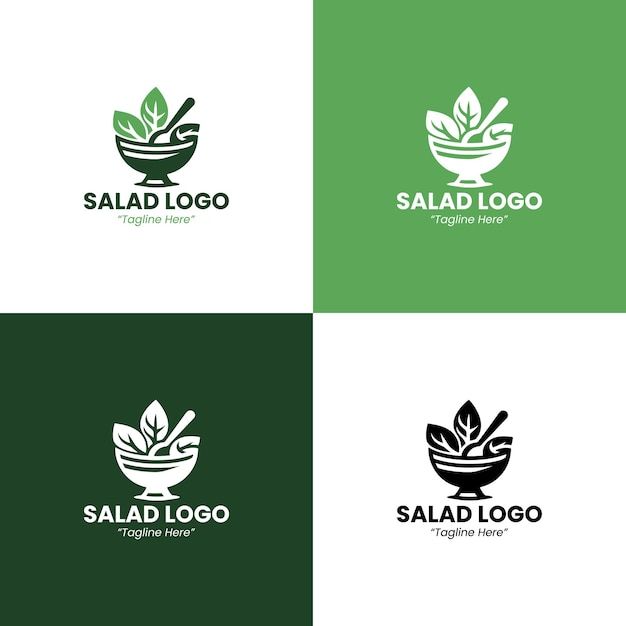 four logos for salad company, including two with leaves and the words salad logo on them