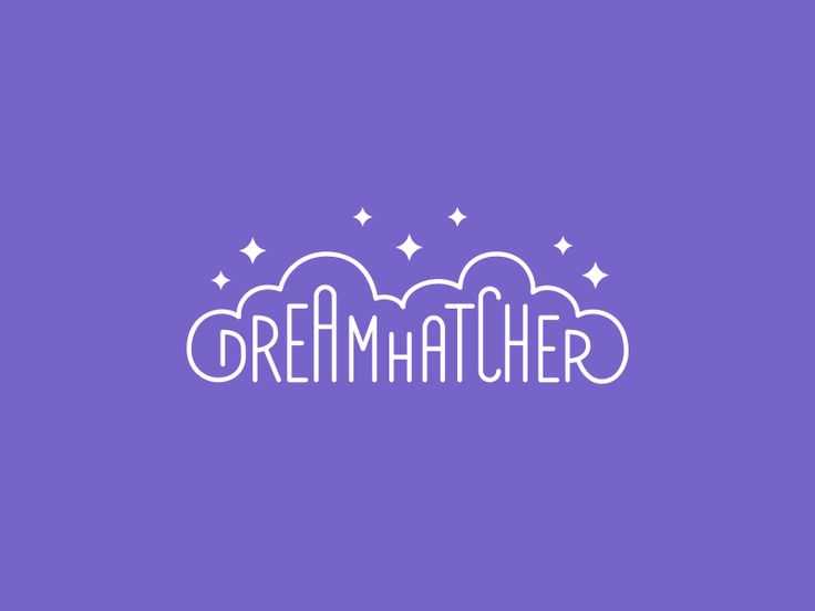 the word'dream maker'written in white on a purple background with clouds and stars