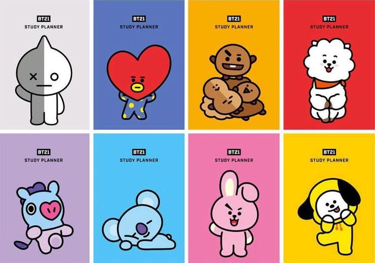 some cute little cartoon characters with different expressions on them, including one that is holding a heart and the other has a teddy bear