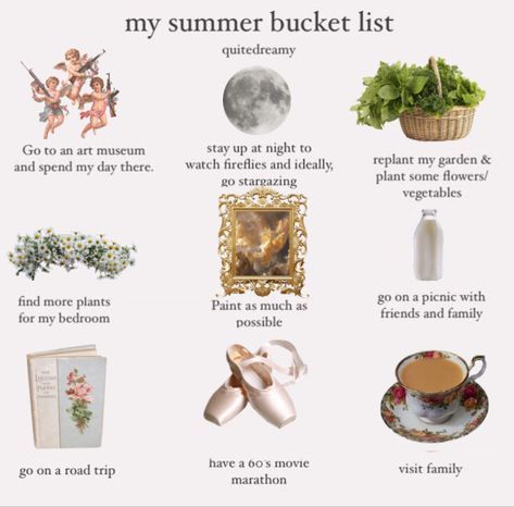 a poster with pictures and words describing the different things that are in my summer bucket list