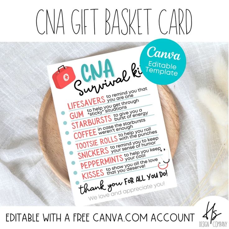 a printable gift basket card on a plate