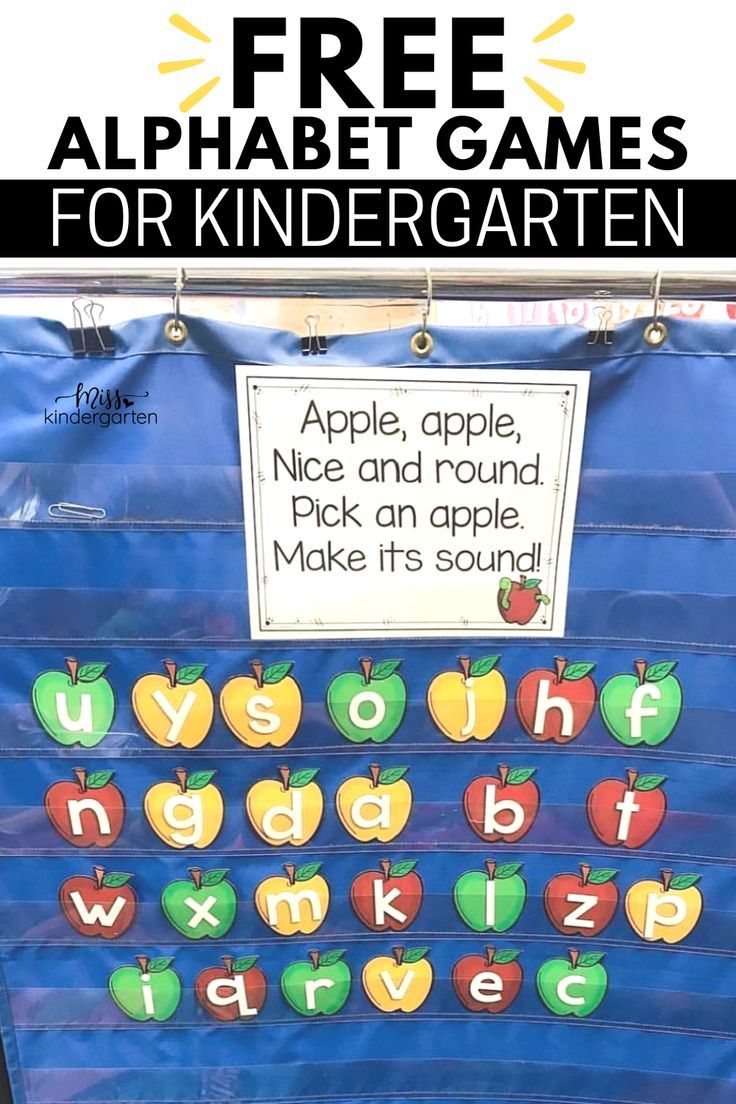 an apple themed bulletin board with free alphabet games for kindergarten on it