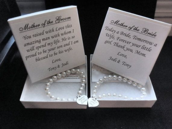 mother of the bride and groom gift set with pearl bracelets, necklace box and card