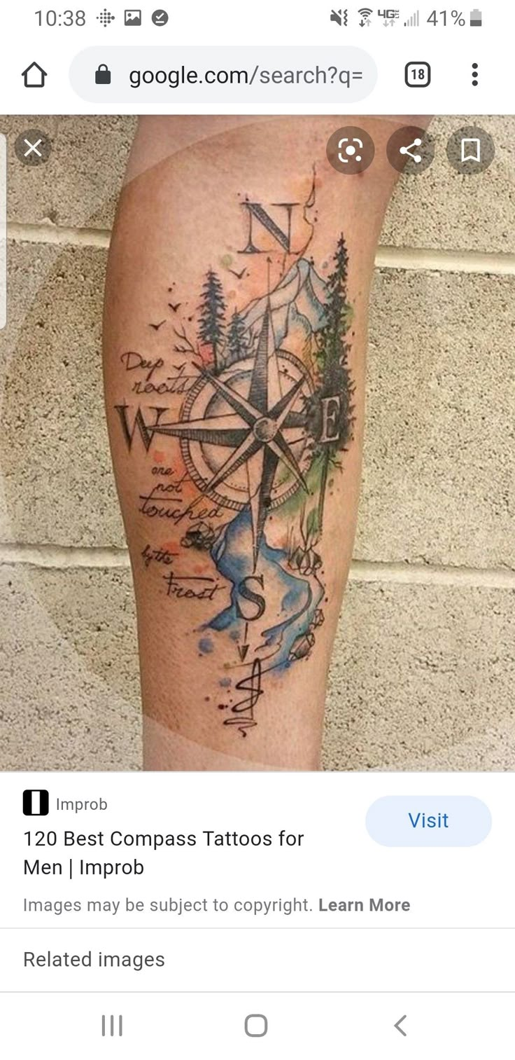 a person with a compass tattoo on their leg and the caption reads, ponod 25 ponystov na cazaje na tema compas