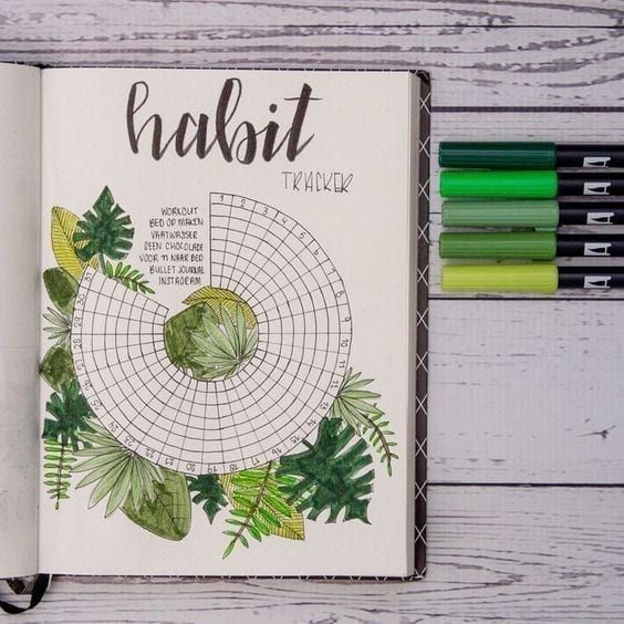 an open notebook with some markers on it and the words habitt written in black ink