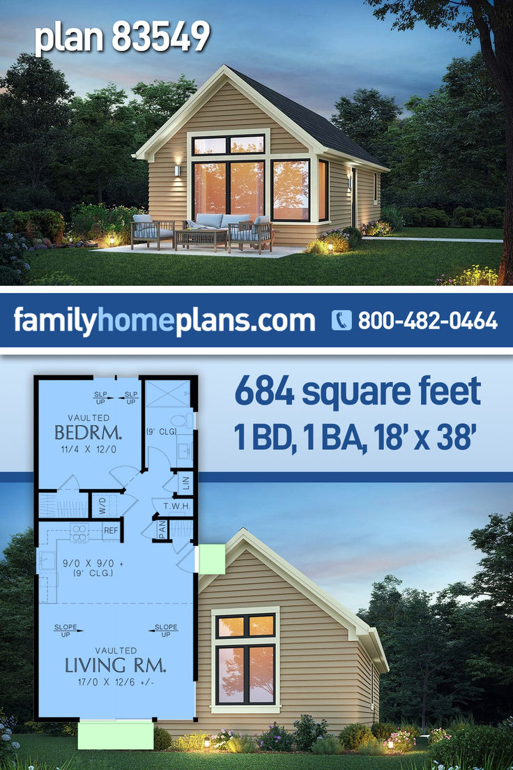 the floor plan for this small house is shown in two different colors, and it's