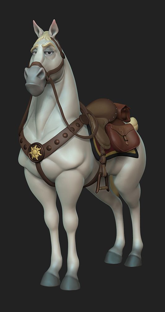 a white horse with saddle on it's back standing in front of a black background