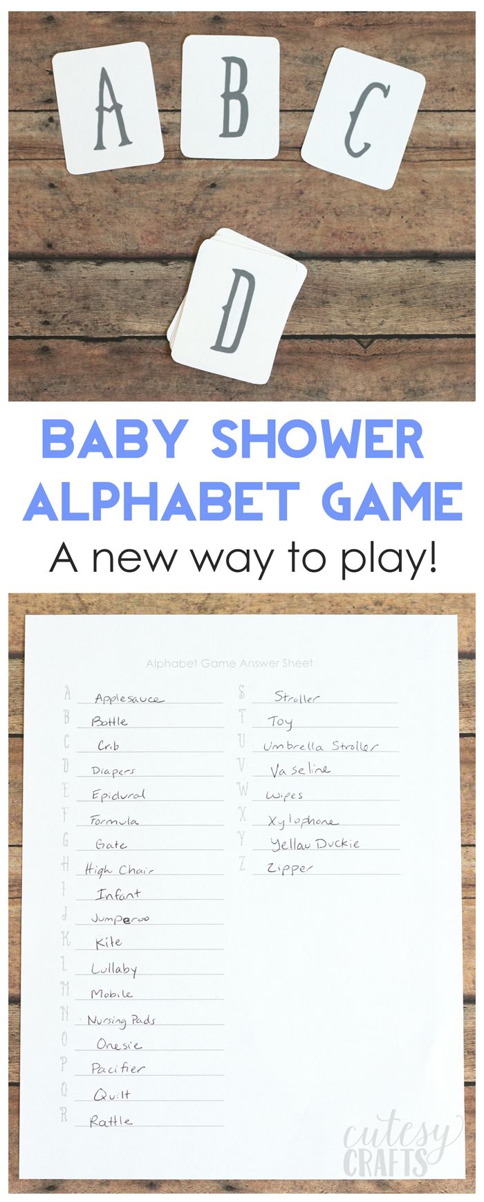 baby shower alphabet game with letters and numbers