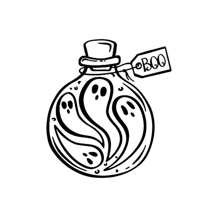 a black and white drawing of a bottle with a tag on it's side