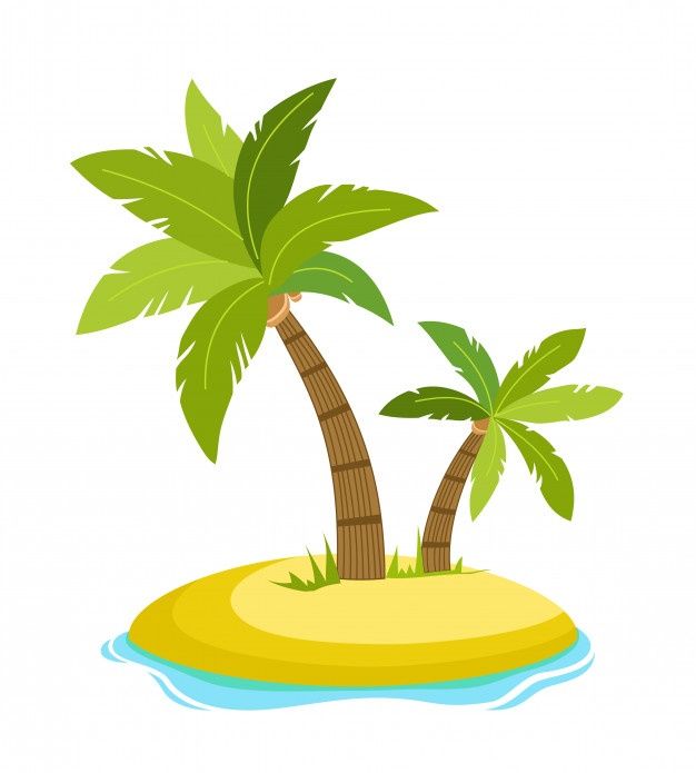 two palm trees on an island in the ocean stock photo - 957982