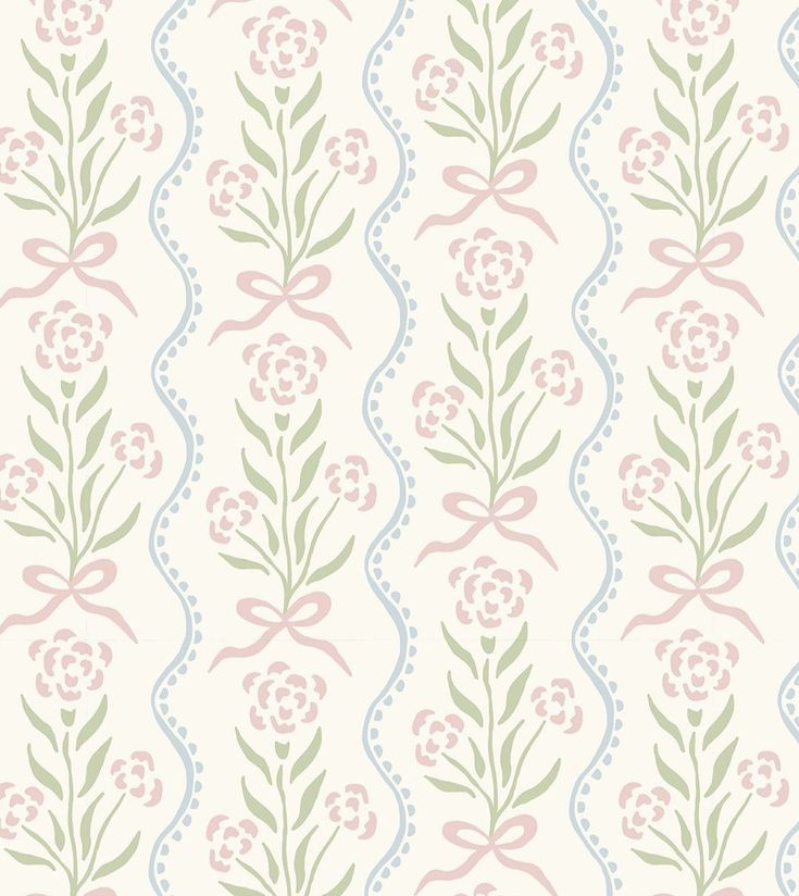 a pattern with flowers and ribbons on it