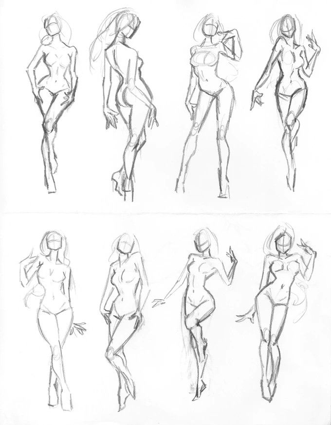 sketches of female body shapes in various poses