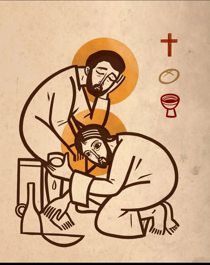 an image of a man with a child on his lap in front of a cross