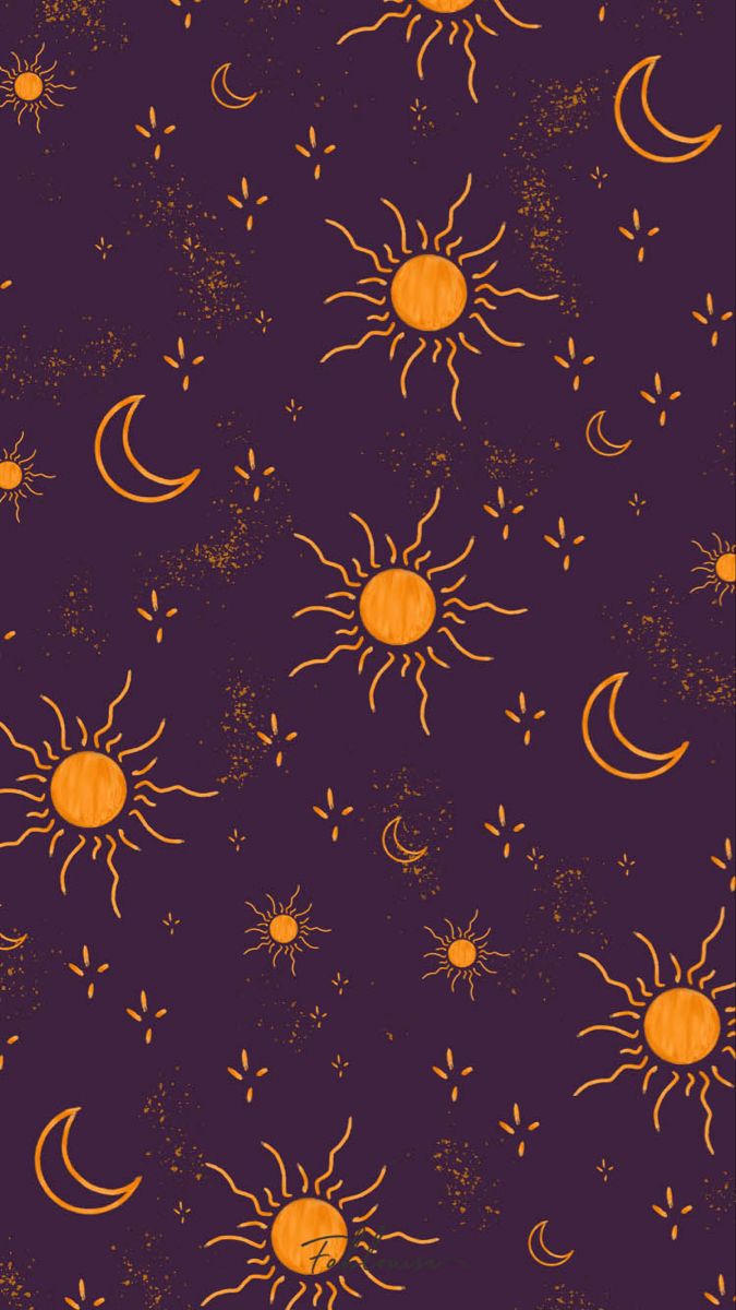 an orange sun and moon pattern on a purple background