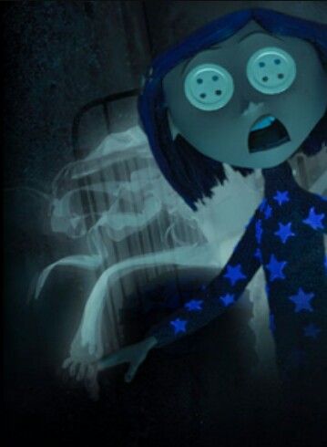 an animated doll with blue hair and stars on it's body in the dark