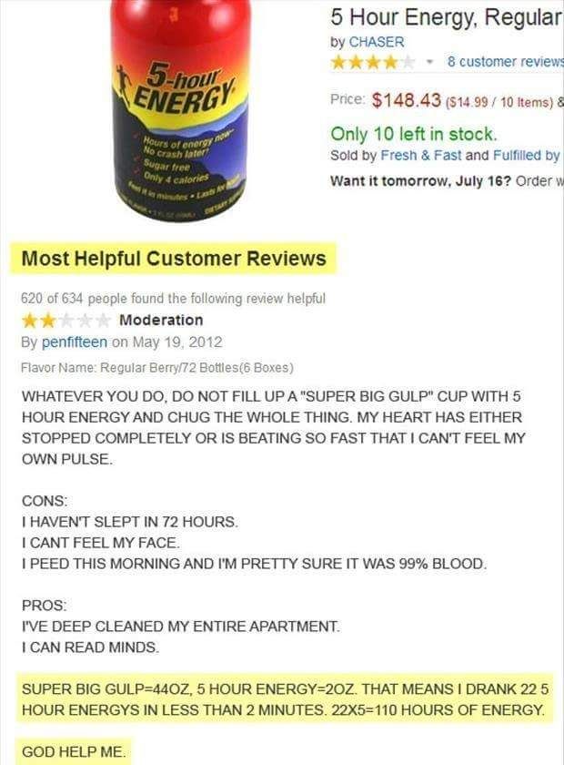 a bottle of 5 hour energy sitting on top of an amazon listing for the product