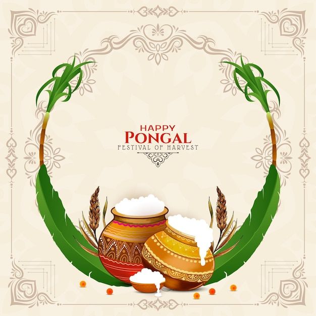 happy pongal festival background with rice and pot for pongal festival illustration