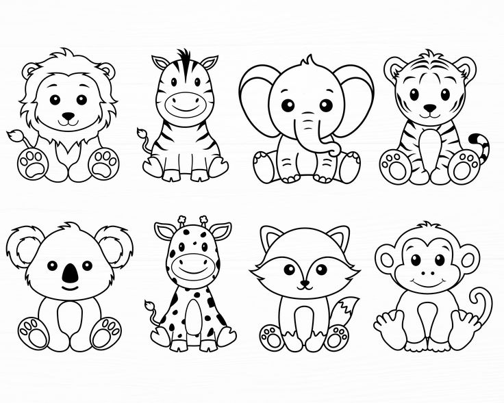 four different types of cartoon animals on a white background, one is black and the other has