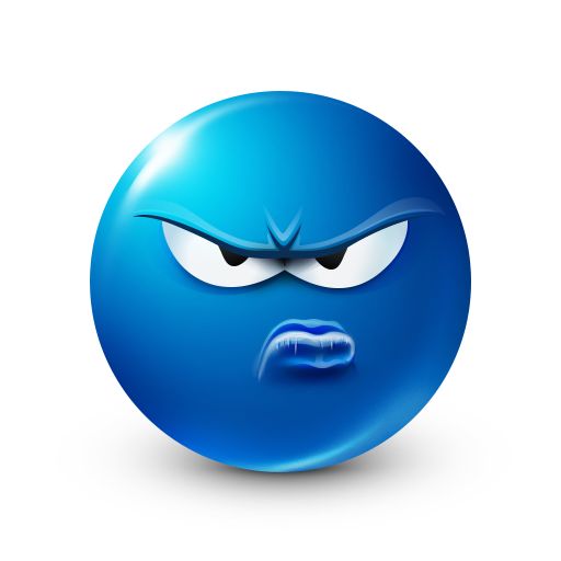 a blue ball with an angry face drawn on it's side and eyes wide open