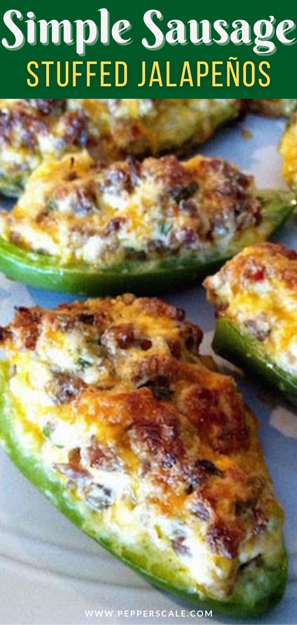 several stuffed jalapenos on a plate with the words simple sausage stuffed jalapenos