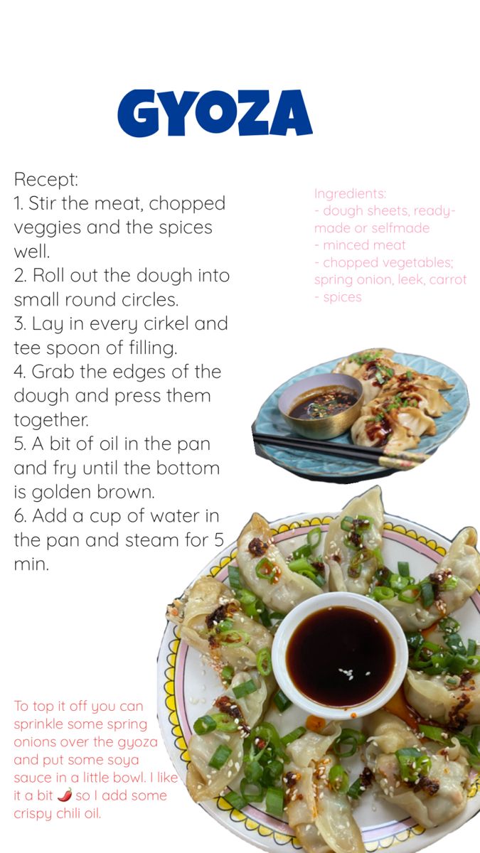 the recipe for gyoza is displayed on a plate