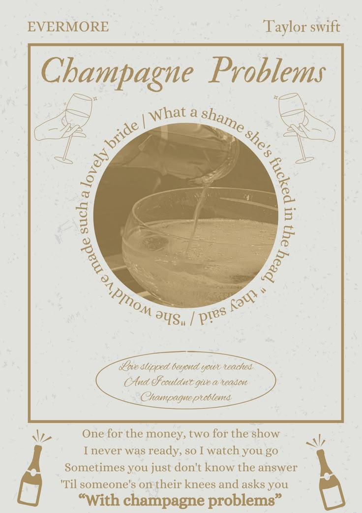 the champagne problem flyer is shown with an image of a wine glass and bottle in it