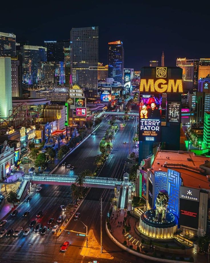 an aerial view of the las vegas strip at night