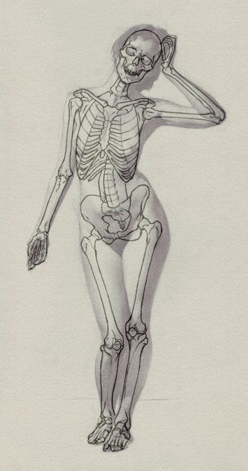 a drawing of a skeleton holding a baseball bat in its right hand and looking to the side