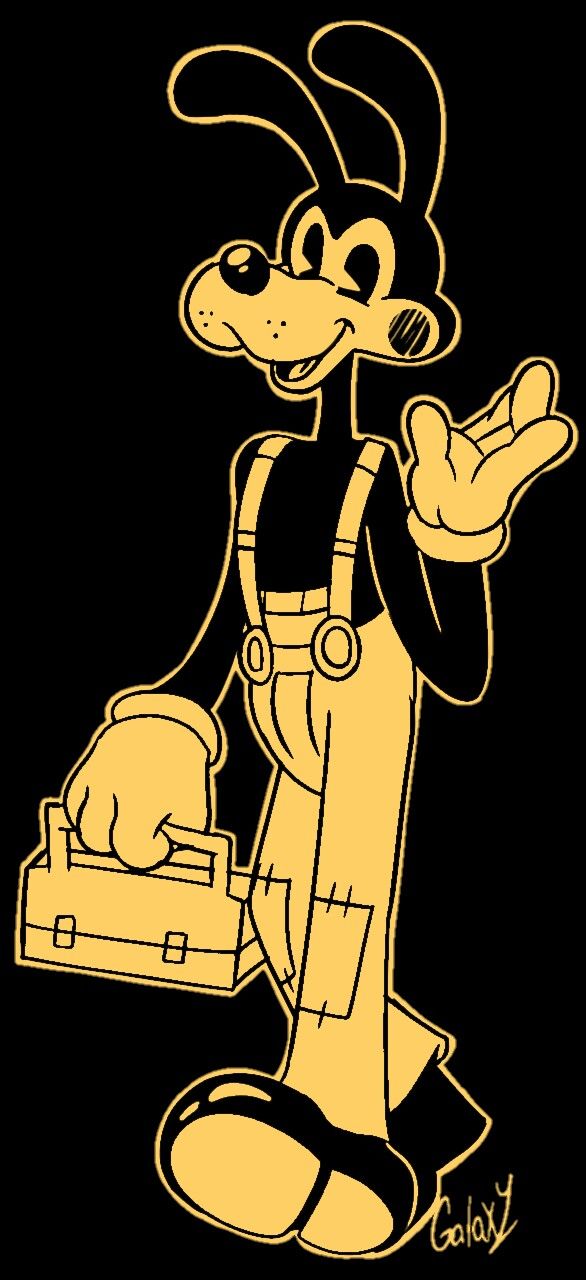 an old cartoon character holding a suitcase