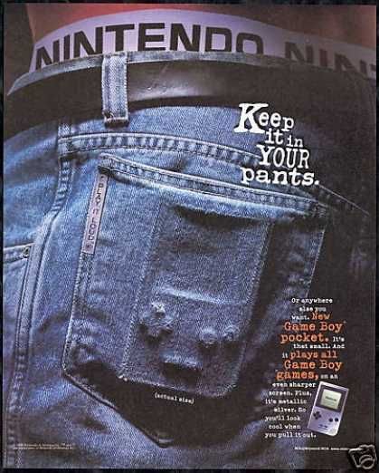 an advertisement for nintendo wii jeans with the words keep your pants in it's pocket