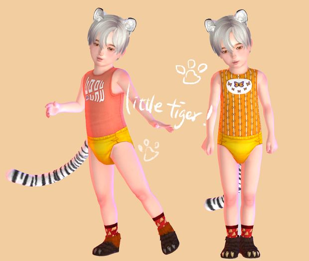 two cartoon characters are dressed up as cats and one is wearing a tank top that says little tiger