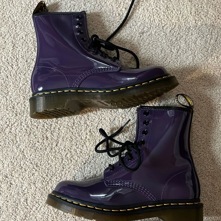 Doc Martens, Boots, Combat Boots, Brand New, Never Worn Purple Doc Martens, Doc Martens Women, Combat Boot Outfit, Platform Boots Women, Purple Boots, Doc Martens Boots, Lace Up Combat Boots, Purple Shoes, Leather Lace Up Boots