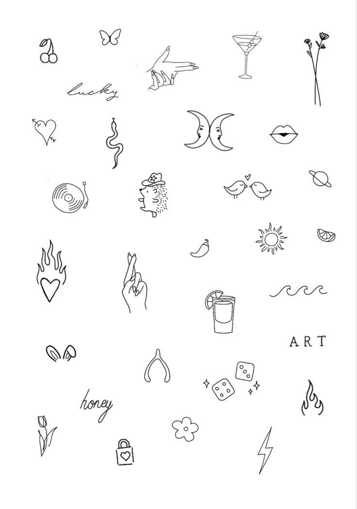 dainty tattoo flash sheet | Small hand tattoos, Subtle tattoos, Discreet tattoos Dainty Food Tattoos, Foodie Tattoos Ideas, Tiny Girly Tattoos, Fun Tattoos For Women, Matching Fine Line Tattoos, Discrete Tattoos, Tiny Finger Tattoos, Tiny Tattoos For Women, Tiny Wrist Tattoos