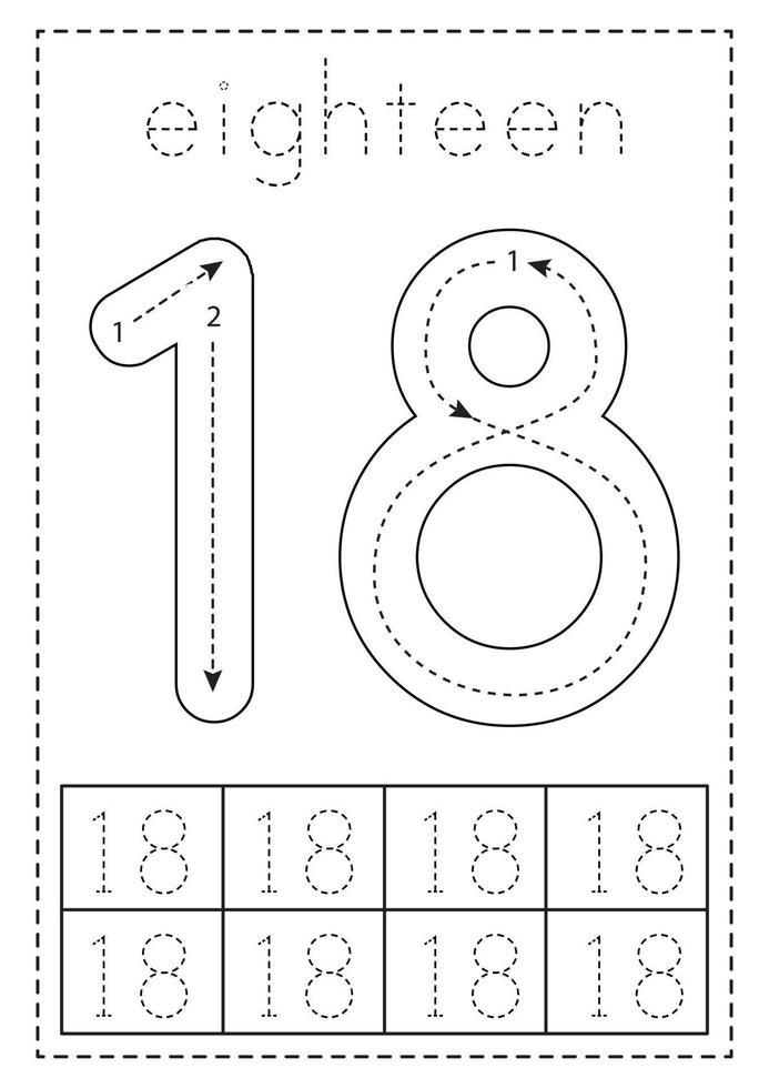 the number eighteen worksheet for children