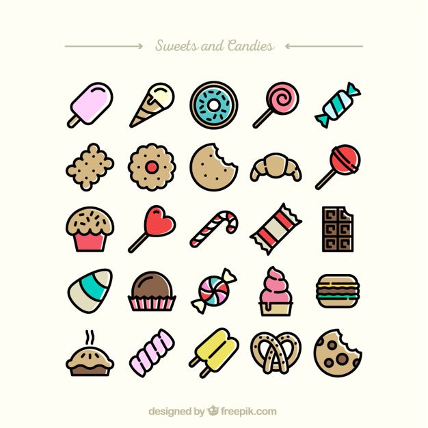 a collection of sweets and candies on a white background with the words sweet and candies