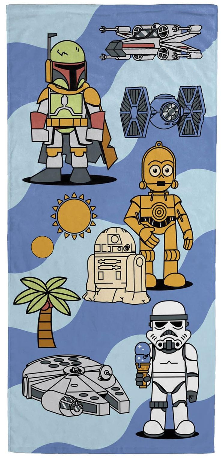 star wars beach towel with cartoon characters on it