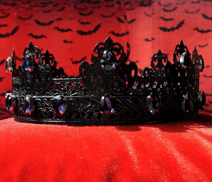 "Black Gothic Crown, King Crown, Male Crown, Men's Crown, Crowns and Tiaras, Gold, Medieval, Head Accessories, Custom Crown, Royal, Renaissance This is great handmade medieval style crown. Unique design and fine jewelry quality of work. Great accent for kings or queens or other noble character, great accessory for both events and regular usage. - Crown is made to fit head circumference, please measure the size as it showing on a picture. - Choose stones colors you like - Higher point 3\" ( 8 cm) Black Crowns King, Wedding Crown Men, Men Crowns King, Dark Crown Royal, Black And White Crown, Spiderman Wedding, Crown Male, Character Claims, Mens Crown