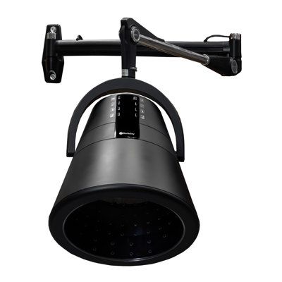 an overhead view of a black track light on a white background with clippings