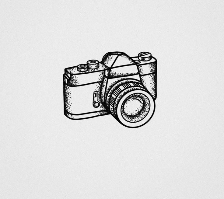 a black and white drawing of a camera