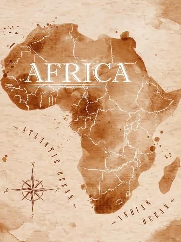 the map of africa with watercolor stains on paper stock photo - 1387982