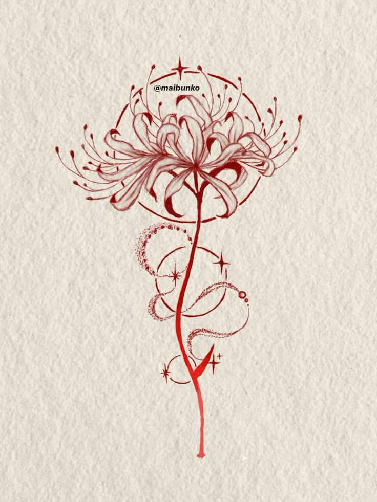 a drawing of a red flower on white paper