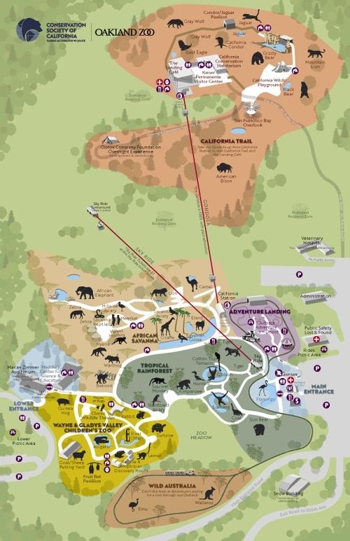 an illustrated map shows the locations of various animals and places to see in this area